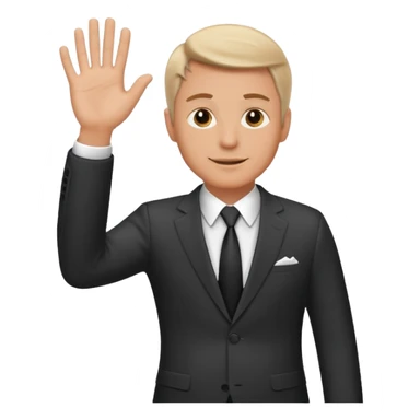 A white man in a suit stands and waves his hand in greeting. sticker
