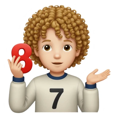 A curly-haired, white child holding the number 6 in his right hand and the number 7 in his left hand. sticker