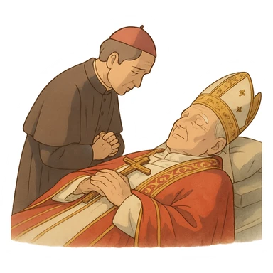 ghibli style gentle, respectful scene symbolizing the death of a pope sticker