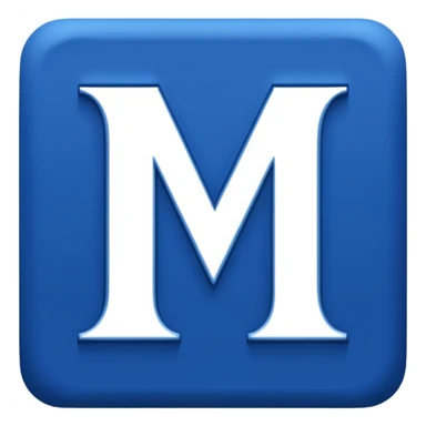 create capital letter "M" INSIDE THE BLUE COLOR SQUARE shape sticker