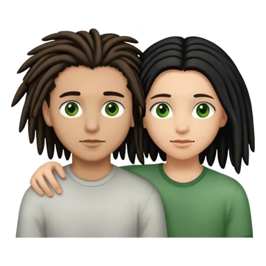 couple holding eachother. the boy is light skinned, short brown dreads, and green eyes. the girl is light skinned, long straight black hair, and brown eyes. sticker