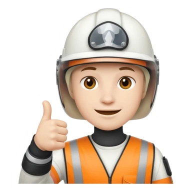 Cara de una persona con casco blanco cun pulgar arriba sticker