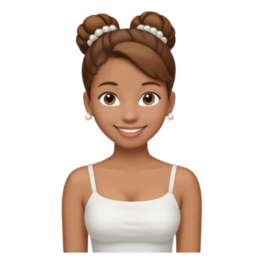 Full body, Light brown skin girl, brown hair in bun, smiling, white tube top, pearl earrings sticker