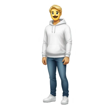 An emoji of a handsome man wearing a white hoodie, standing confidently with a friendly and relaxed expression sticker