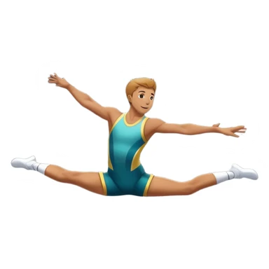 An athletic person soaring high above a trampoline, executing an acrobatic flip with perfect form. The scene captures motion and energy, with a dynamic pose, stretched limbs, and a focused expression. The background suggests a professional trampoline arena with safety padding. sticker