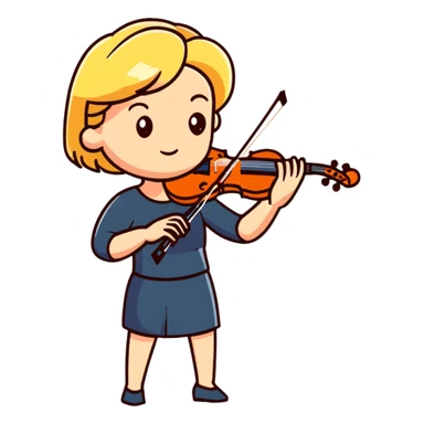 Full body of middle-aged blonde woman playing violin, standing position sticker