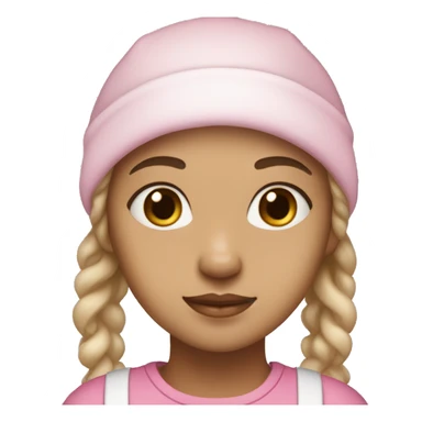 A light skin girl that has light brown eyes and a white dog and she has a pink bonnet on sticker