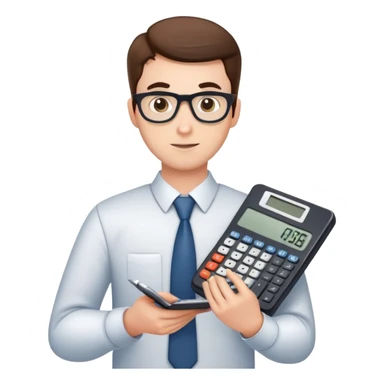 male accountant with calculator and spreadsheet sticker