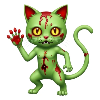 bloody green zombie cat full body with action pose sticker
