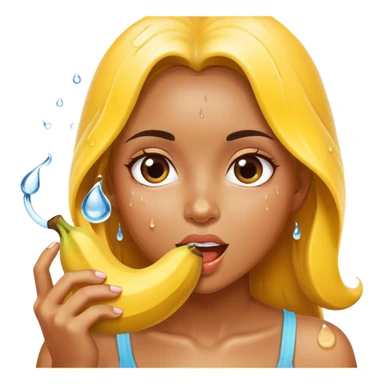 Chica comiendo banana con gotas de agua cayendo sticker