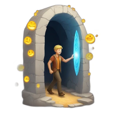 a man walking into a magical portal sticker