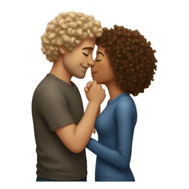 Girl with curly hair kissing man sticker