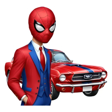 Spider-Man next to a 65 Mustang fastback sticker