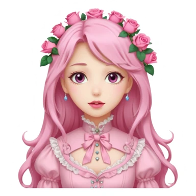 Gorgeous pastel anime lady with long hair and pink victorian style clothes and roses sticker