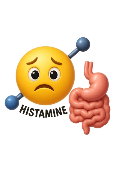 emoji stile iphone in 3d di istamina molecola con intestino, iperrealistico 4k sticker