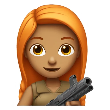 Tan girl with long orange hair holding a gun sticker