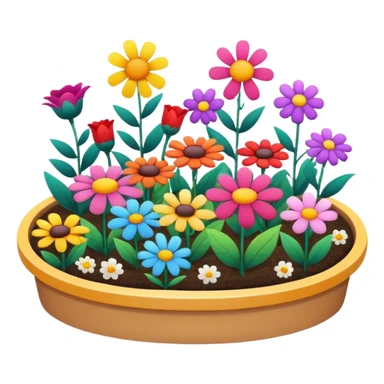 flower bed with various flowers, bright and cute sticker