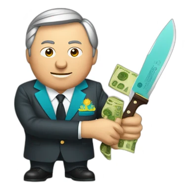 President of kazakhstan holding money and knife sticker