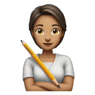 sarah ninsi with crossed arms holding a pencil sticker