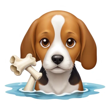 Realistic beagle with bone in mouth by the ocean  sticker