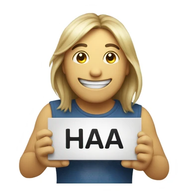 smile emoji holding a sign that says haha please help me sticker