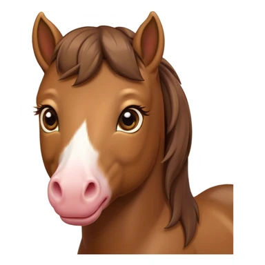 Cinematic Cute Brown Welsh Pony Portrait Emoji, Head tilted playfully and inquisitively, featuring a compact, charming form with a glossy, deep brown color, round, sparkling eyes full of gentle mischief, and a sweet, soft muzzle, Simplified yet irresistibly adorable features, highly detailed, glowing with a warm, inviting glow, high shine, affectionate and lively, stylized with a touch of rustic whimsy, soft glowing outline, capturing the essence of a mischievous yet endearing brown Welsh pony that seems as if it could prance out of the screen into your arms! sticker