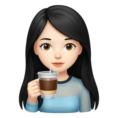 cute girl with black long hair drinking coffee in plastic cup sticker