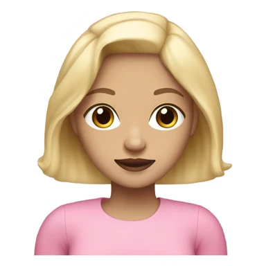 blonde girl with black eyes and light skin and pink style sticker