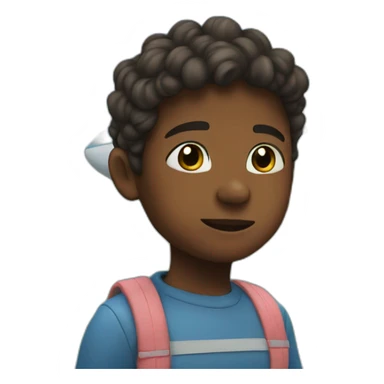 A child stands by the sea and sees a plane in the sky sticker