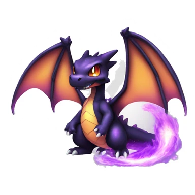 Black shiny nebula chibi Charizard-Raptor-Fakémon with purple flame on tail full body sticker