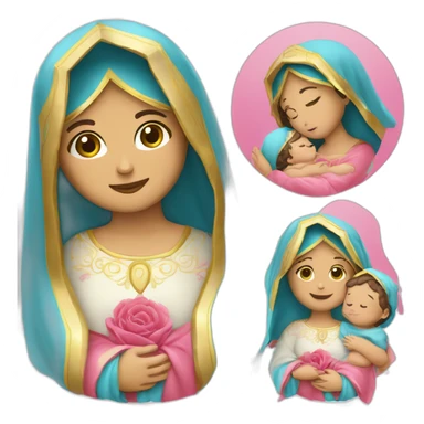 virgen con ropa celeste y rosa.. con bebé jesús en brazos  sticker