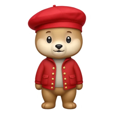 A cute emoji bear, full-length, side view, wearing a stylish red beret. sticker
