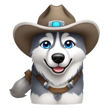 Gray Siberian Husky with blue eyes Jedi holding lightsaber cowboy hat  sticker