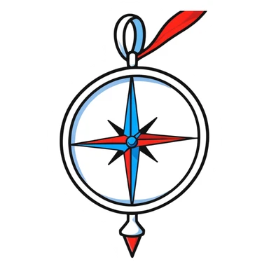 iOS compass with blue and red north/south markers hanging by a white ribbon sticker