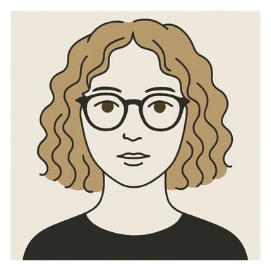 portrait simple d'une fille avec des cheveux bouclés blonds foncé, lunettes noires, yeux marrons sticker