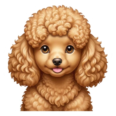 Cinematic Cute Apricot Poodle Portrait Emoji, Head tilted playfully and inquisitively, showcasing a bouncy, curly apricot Fur with a luminous sheen, round, sparkling warm eyes filled with curiosity, Simplified yet irresistibly adorable features, highly detailed, glowing with a warm, friendly glow, high shine, affectionate and lively, stylized with a touch of whimsy, bright and endearing, soft glowing outline, capturing the essence of a mischievous yet loving companion, so playful it feels like it could bounce out of the screen and into your arms! sticker