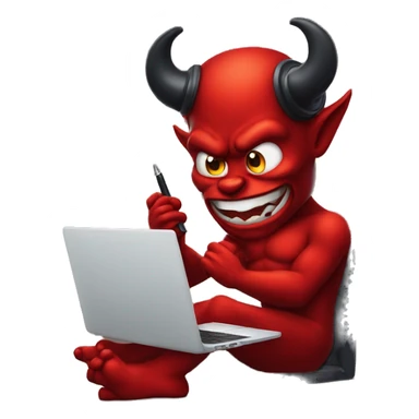 devil on the phone, writing on a laptop sticker