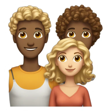 Three friends, a brown blond man, a curly woman, a woman with straight hair sticker