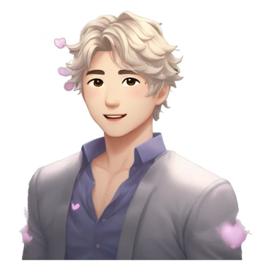 Gorgeous bright sparkly romantic Asian anime gentle man with blushing face aesthetic trending style outside sticker