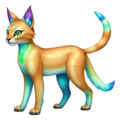 An iridescent transparent  colorful lynx-caracal-serval-fakemon-Digimon-creature-hybrid sticker