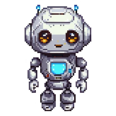 A cute, cartoonish, and friendly robot with a round head, big expressive eyes, and a small body, giving off a welcoming and helpful vibe sticker
