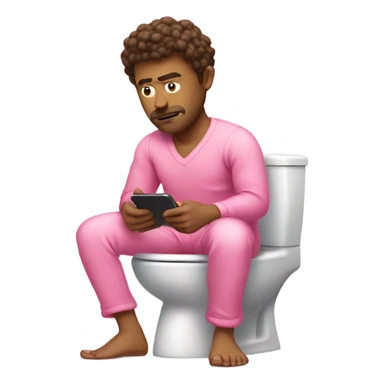 man stressing on toilet with pink panama’s and a pink phone sticker
