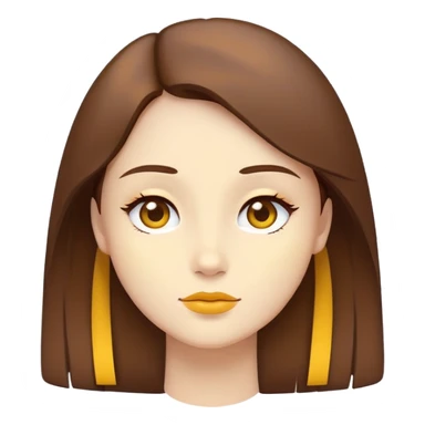 ultra minimal belle face, tiny icon size, extremely simple line work, basic brown hair shape, yellow accent, no details sticker