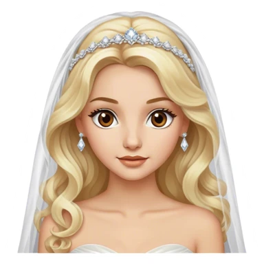 pretty blonde with brown eyes, long wavy hair, glamorous white tulle gown, wedding veil, and diamond jewelry, highly-detailed sticker