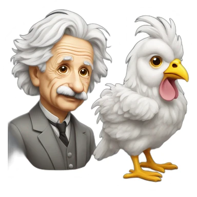 Albert Einstein al lado de una gallina sticker