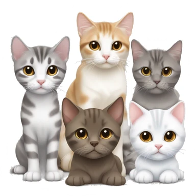 1 brown puppy 1 white tabby cat with half face grey 1 transylvanian cat 1 scottish fold cat sticker