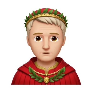 Julius Caesar wearing a red robe and laurel wreath, detailed 3D style, white background sticker