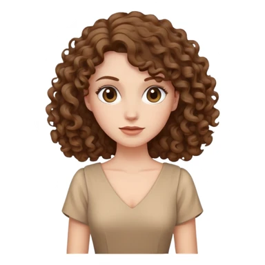 white woman with curly brown hair wearing a beige dress sticker
