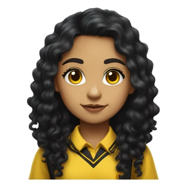  Hyper realistic Hispanic girl with long black curly hair  wearing Hufflepuff school uniform sticker