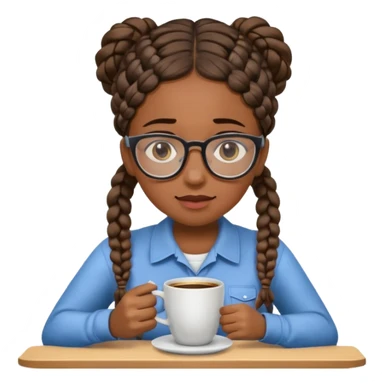 Make a black female software engineer with glasses  and braids coding, crying and drinking coffee sticker